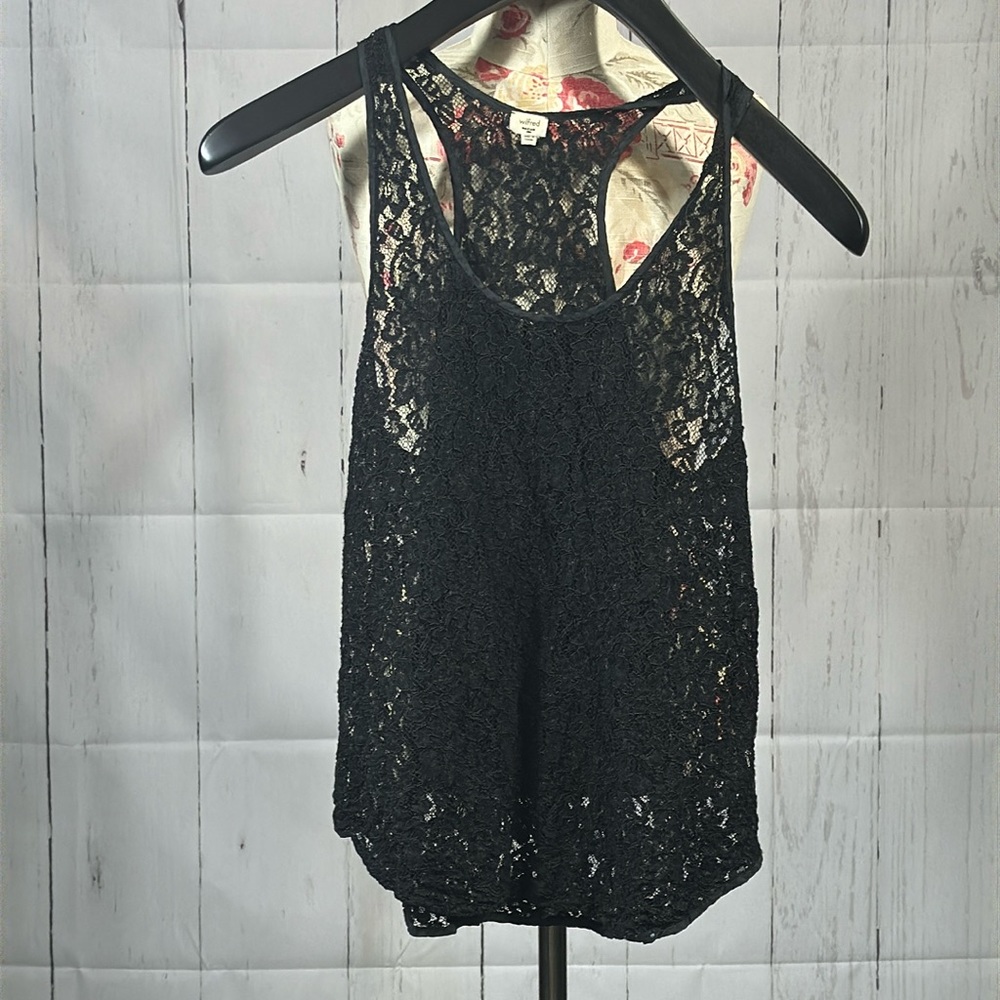 Wilfred black lace see through tank top, size M